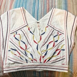 Free People White Blouse with Multicolor Embroidery